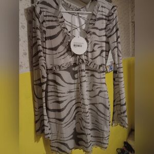NWT Princess Polly Stylish Zebra Print Fallon Mini Dress Semi Sheer. 8